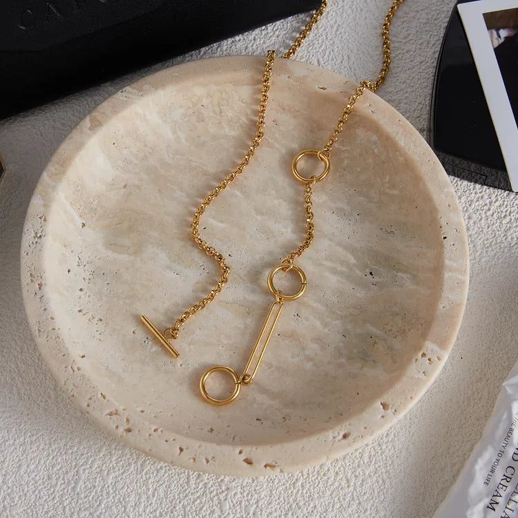 Y Buckle 18K Gold Plated Stainless Steel Necklace