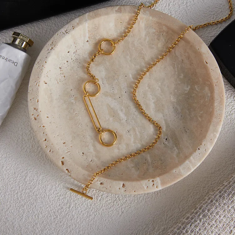 Y Buckle 18K Gold Plated Stainless Steel Necklace