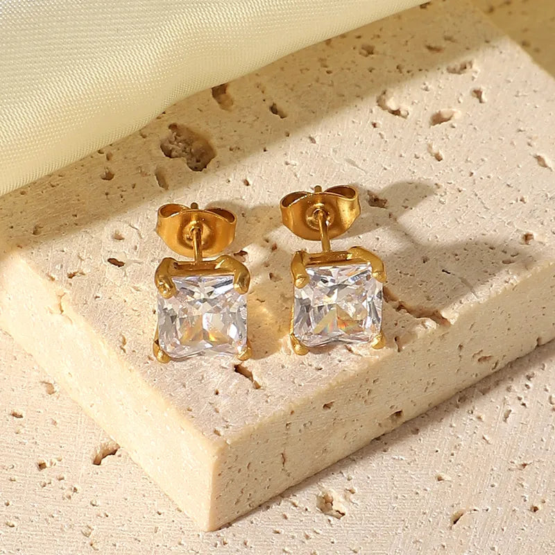 Square 304 Stainless Steel 18K Gold Plated Stud Earring