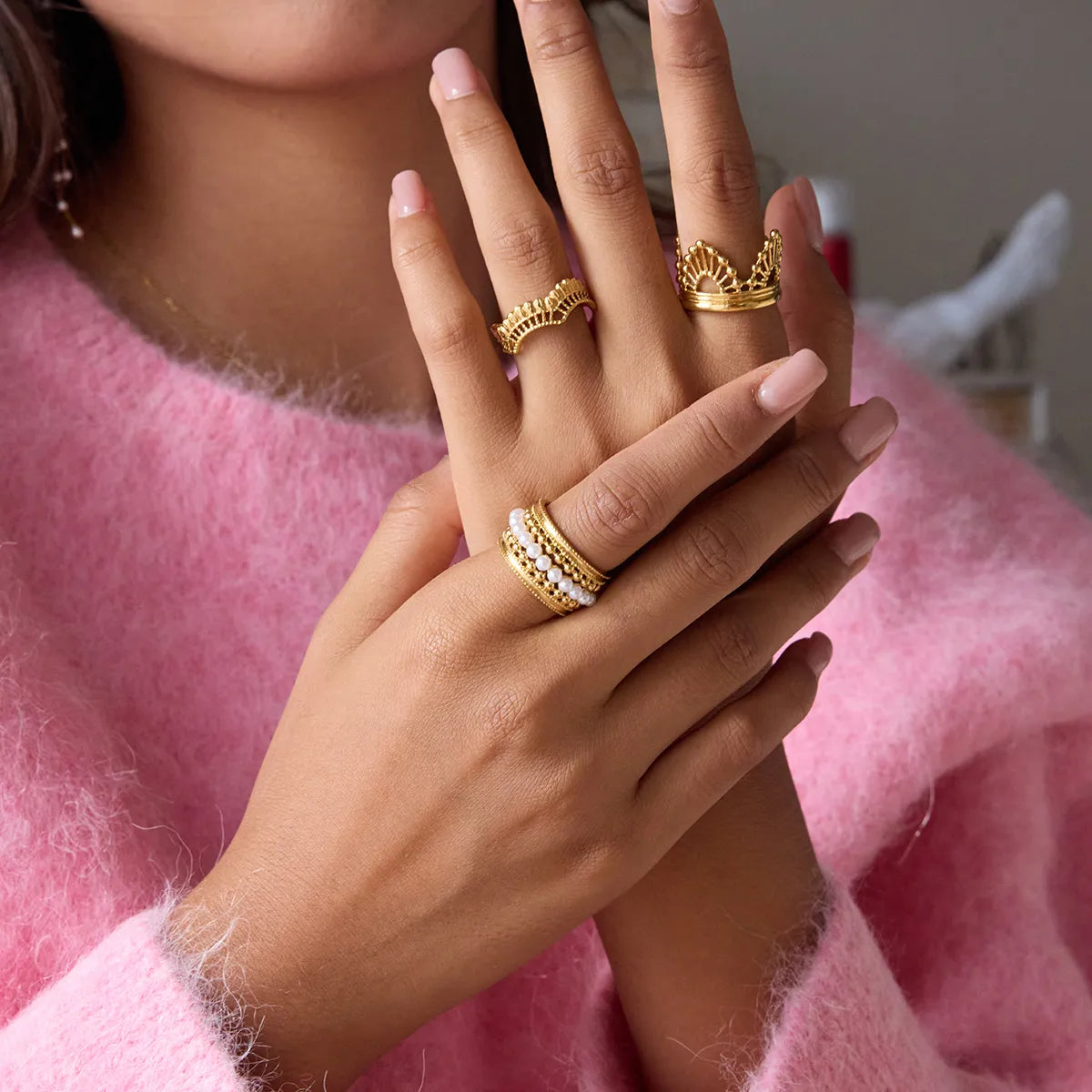 Crown 18K Gold Plated Stainless Steel Hollow Ring