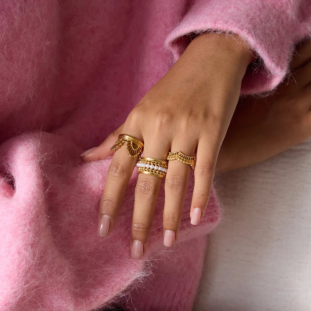 Crown 18K Gold Plated Stainless Steel Hollow Ring