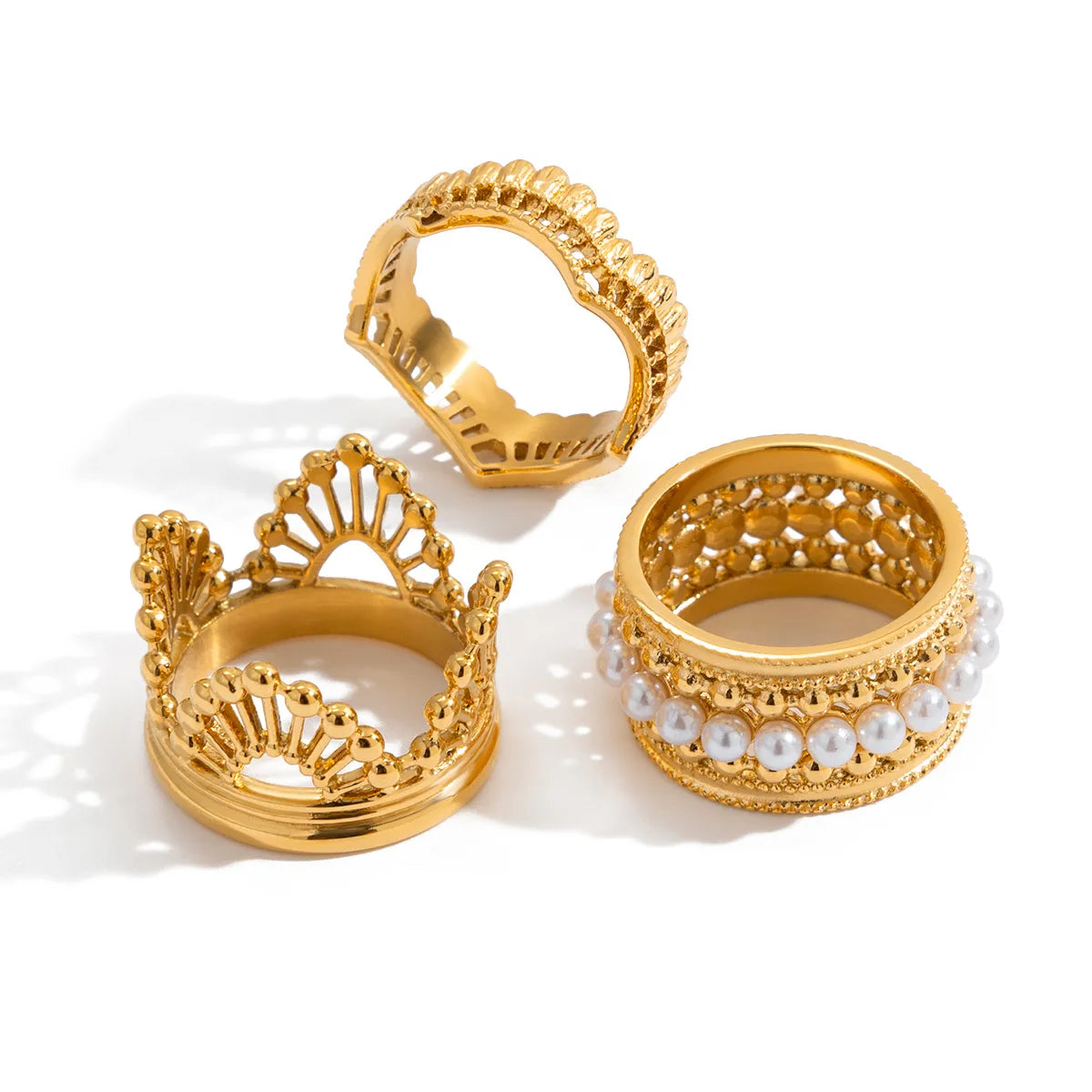 Crown 18K Gold Plated Stainless Steel Hollow Ring