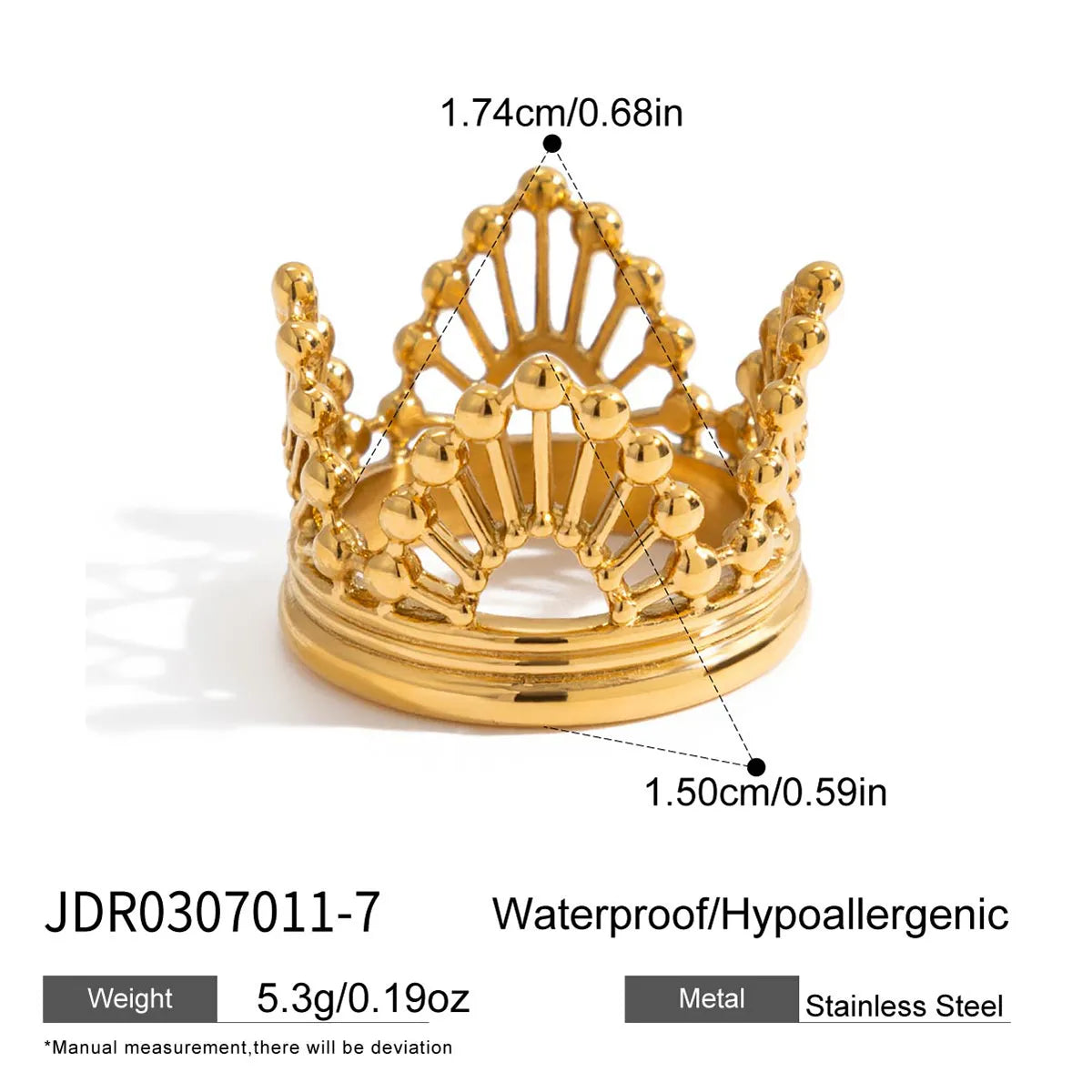 Crown 18K Gold Plated Stainless Steel Hollow Ring