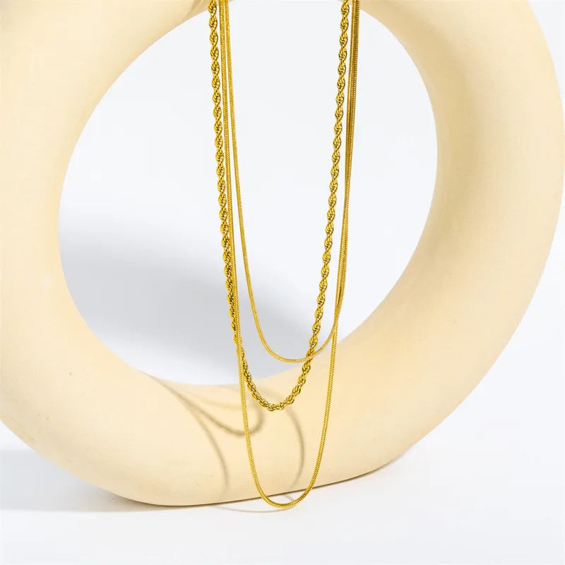 Hip-Hop 304 Stainless Steel 18K Gold Plated Layered Necklace