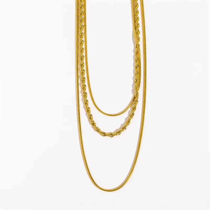 Hip-Hop 304 Stainless Steel 18K Gold Plated Layered Necklace