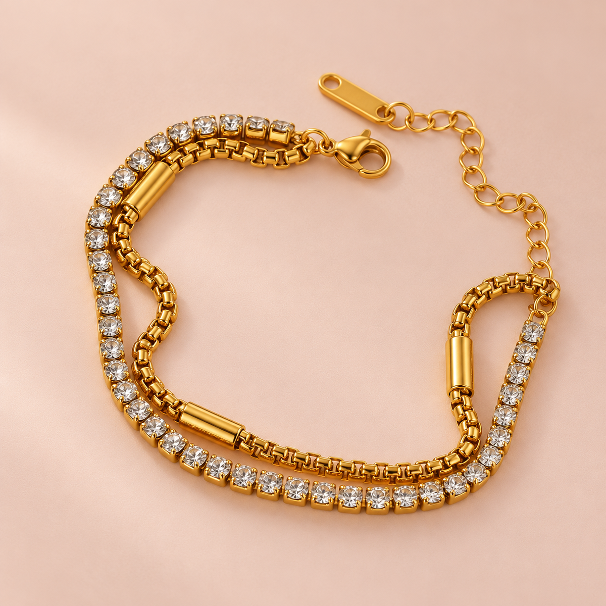 Diamanté Layered Pulse 18K Gold Plated 304 Stainless Steel Bracelet