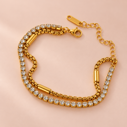 Diamanté Layered Pulse 18K Gold Plated 304 Stainless Steel Bracelet