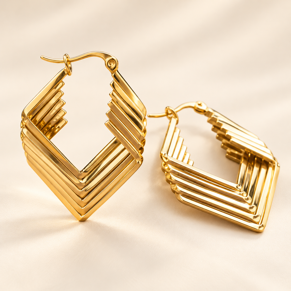 Lined Shape 18K Gold Plated 304 Stainless Steel Earring