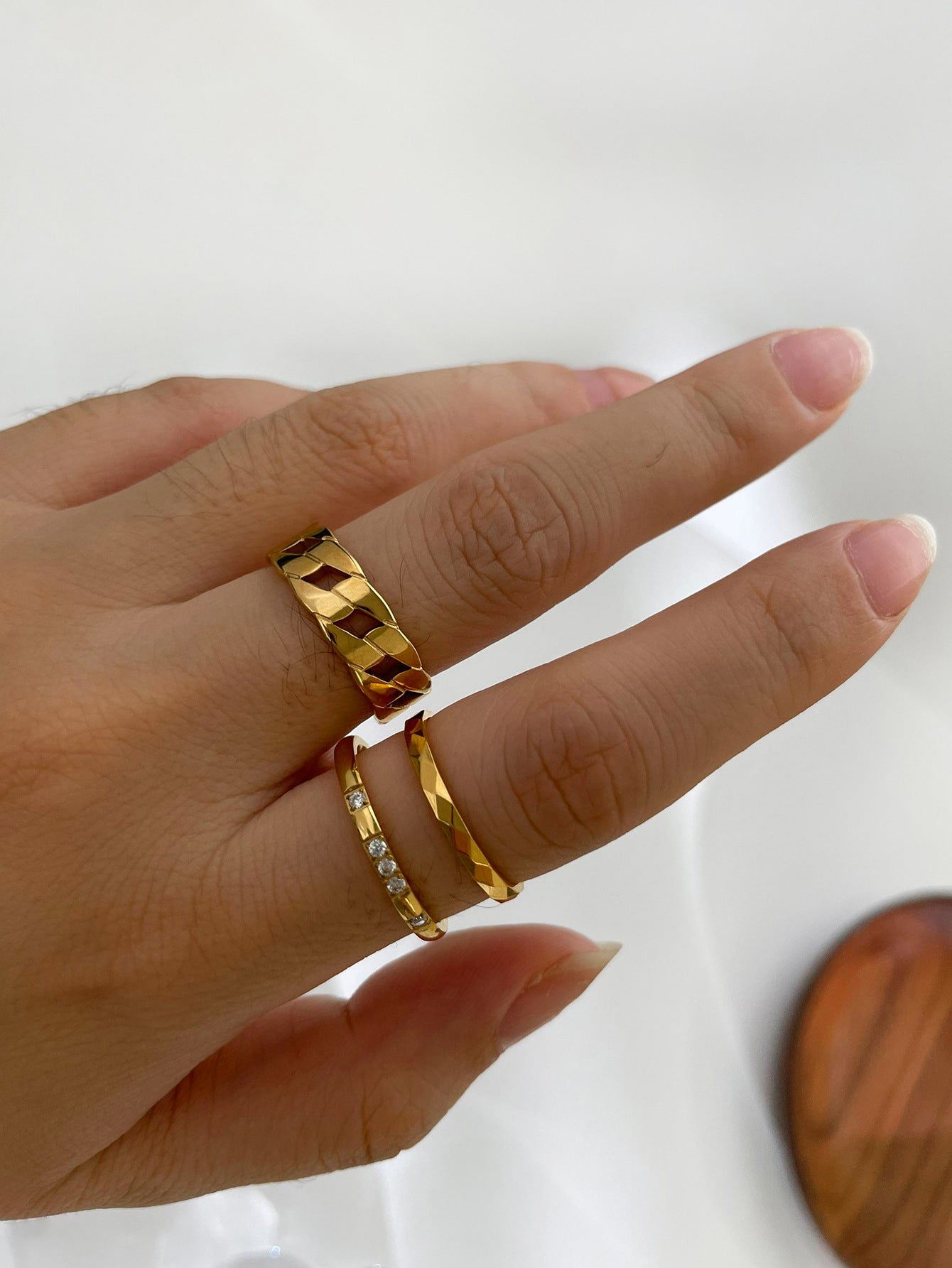 Modern 316L Stainless Steel PVD 18K Gold Plated Classic Ring Set