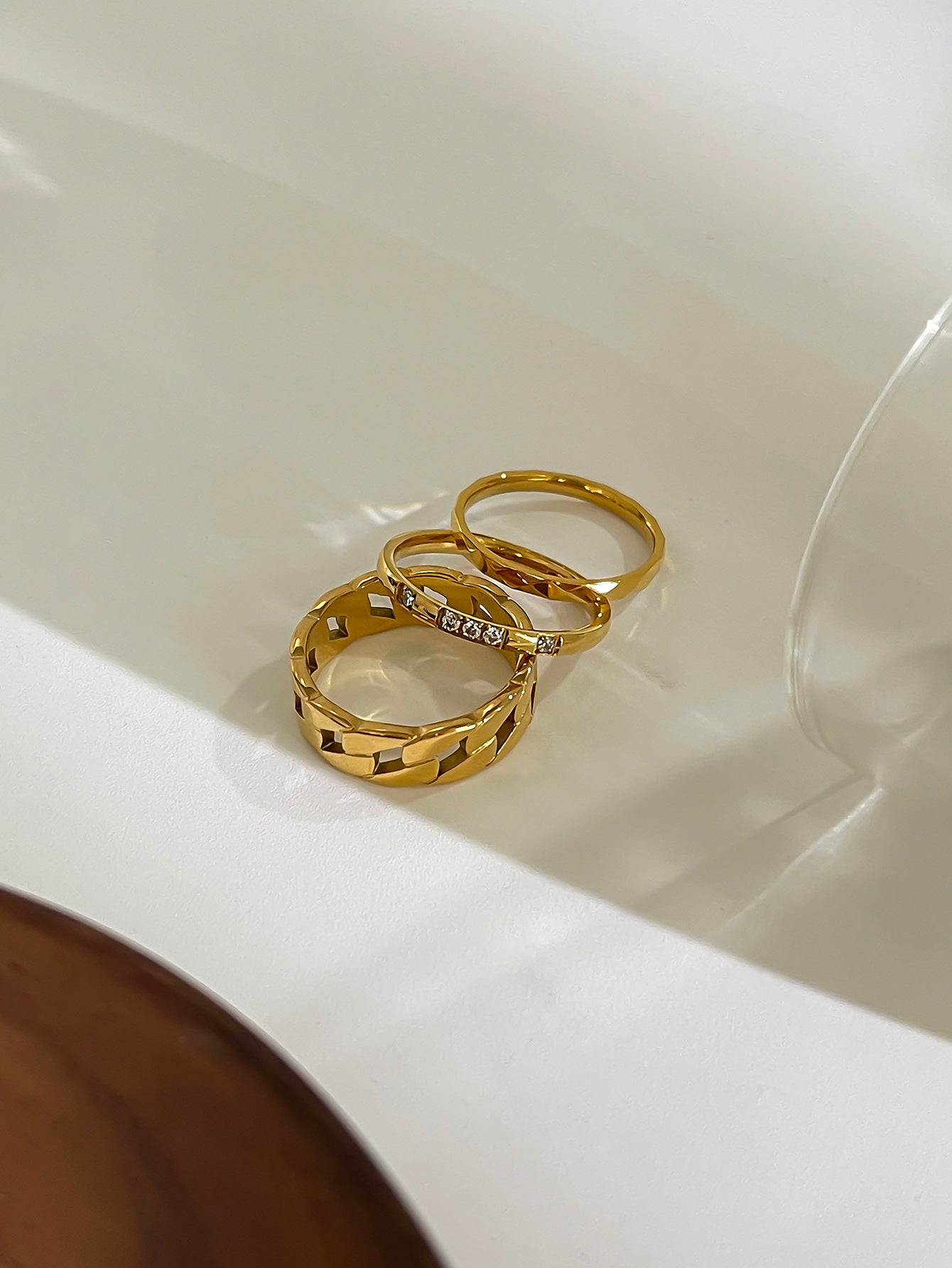 Modern 316L Stainless Steel PVD 18K Gold Plated Classic Ring Set