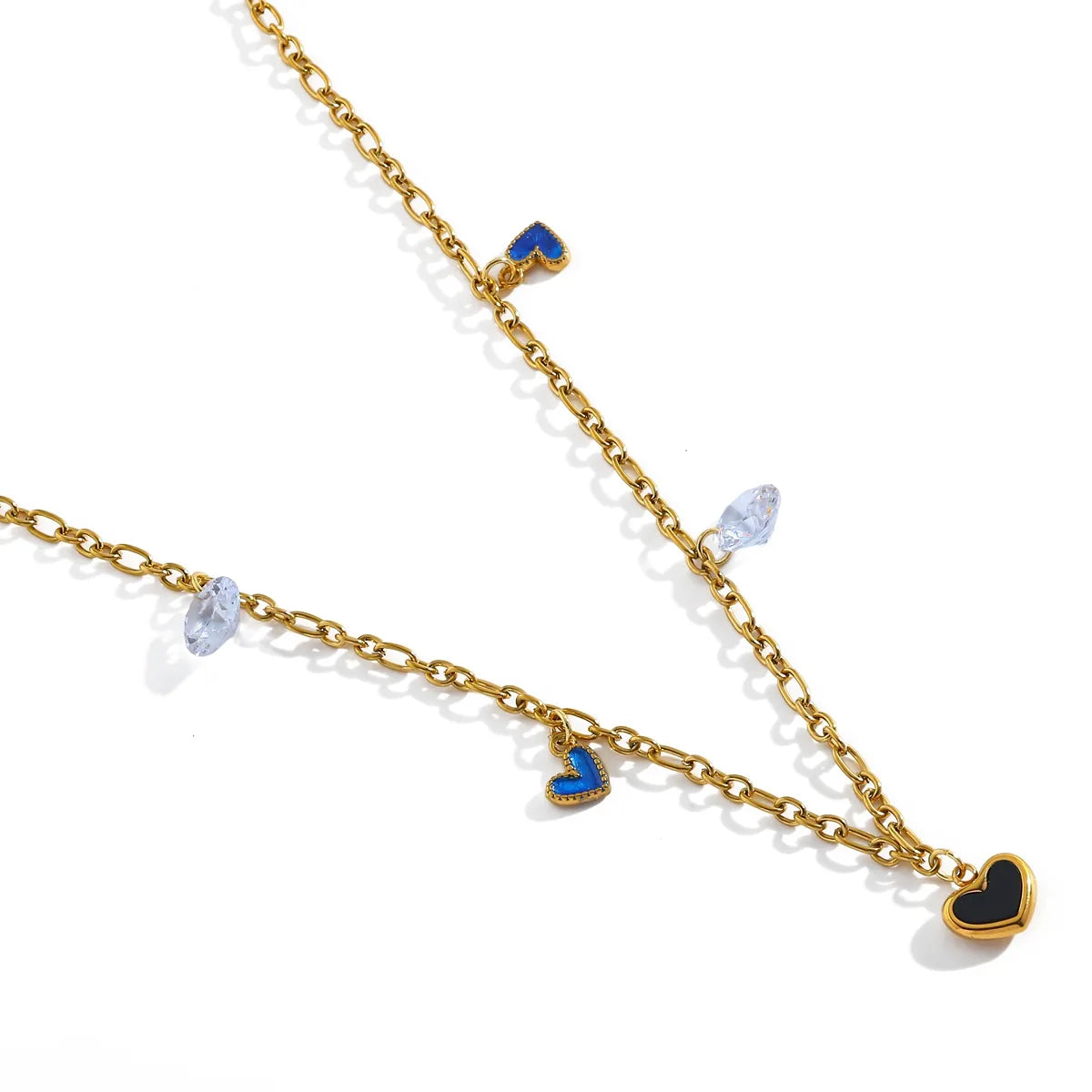 Cute Heart Charms 18K Gold Plated Zircon Star Heart 304 Stainless Steel Necklace