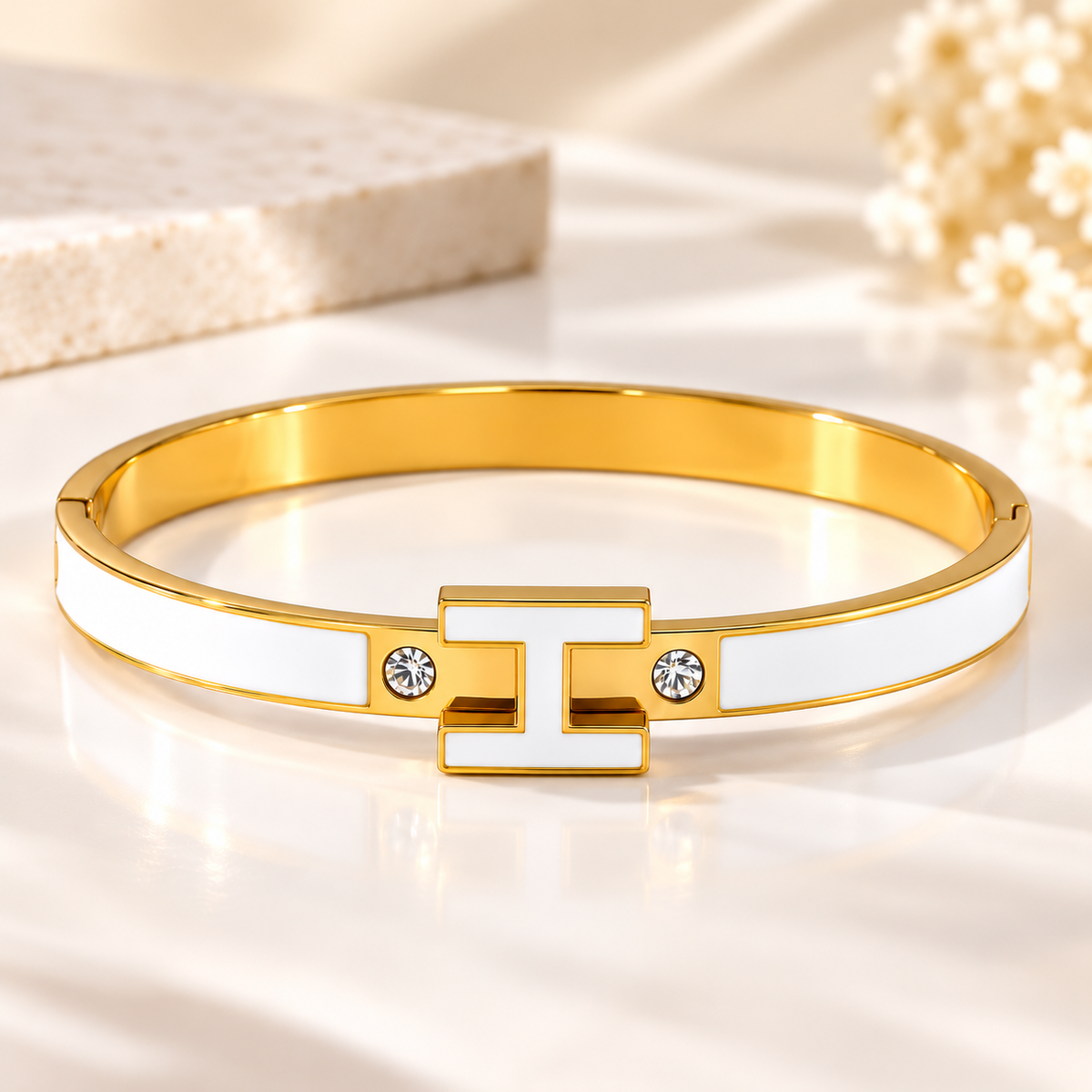 Hermes White 18K Gold Plated 304 Stainless Steel Bracelet