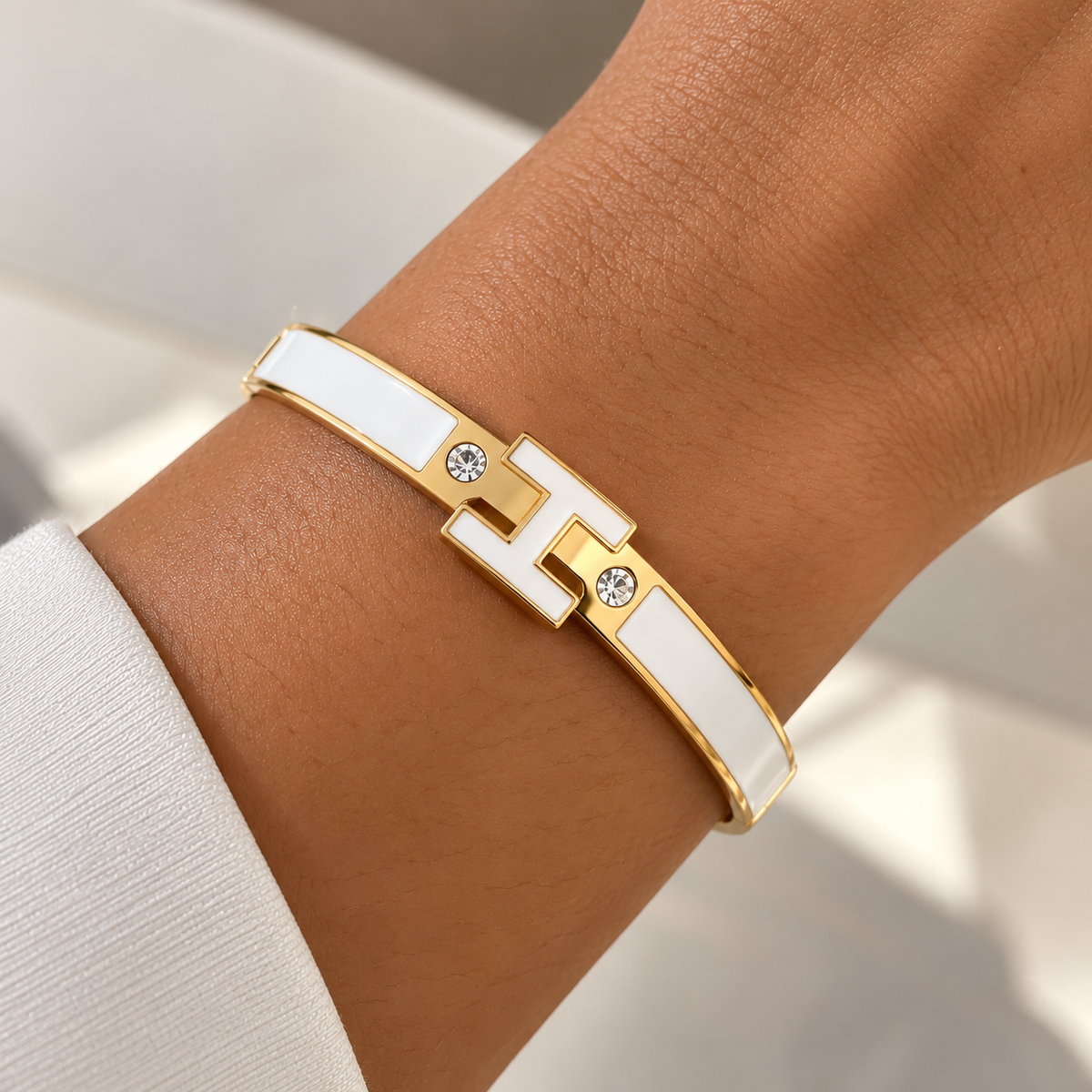 Hermes White 18K Gold Plated 304 Stainless Steel Bracelet