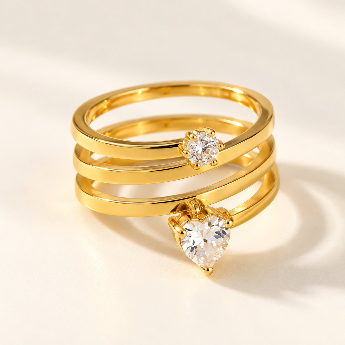 Heart Zirconia 18K Gold Plated 304 Stainless Steel Ring - Sized 8