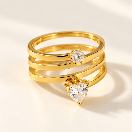 Heart Zirconia 18K Gold Plated 304 Stainless Steel Ring - Sized 8