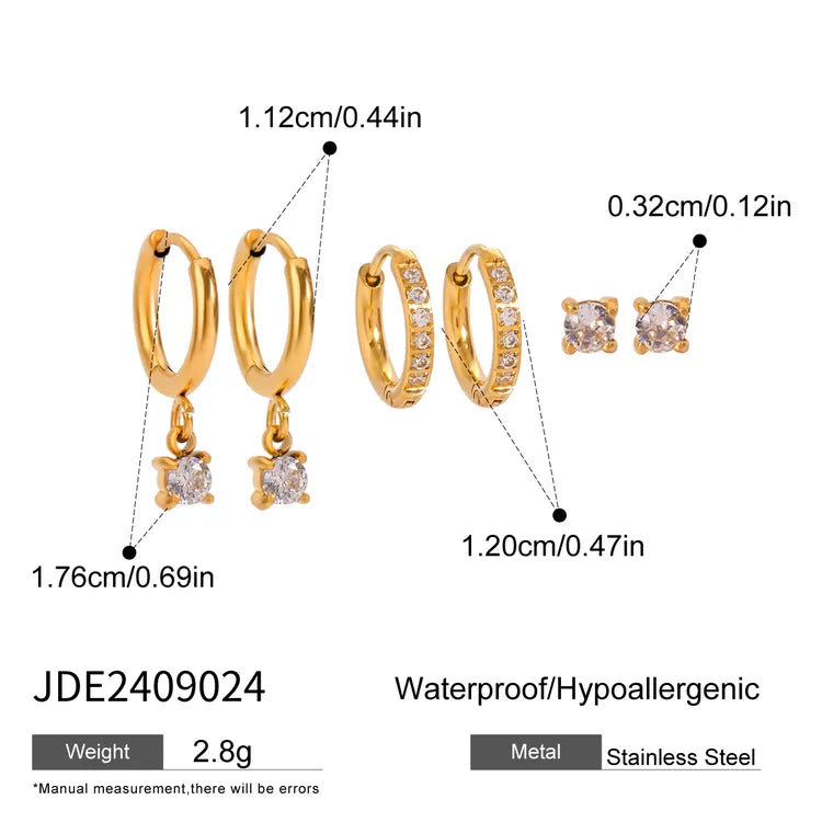 Classic Drop Earring 304 Stainless Steel 18K Gold Plated Rhinestone Ear Studs