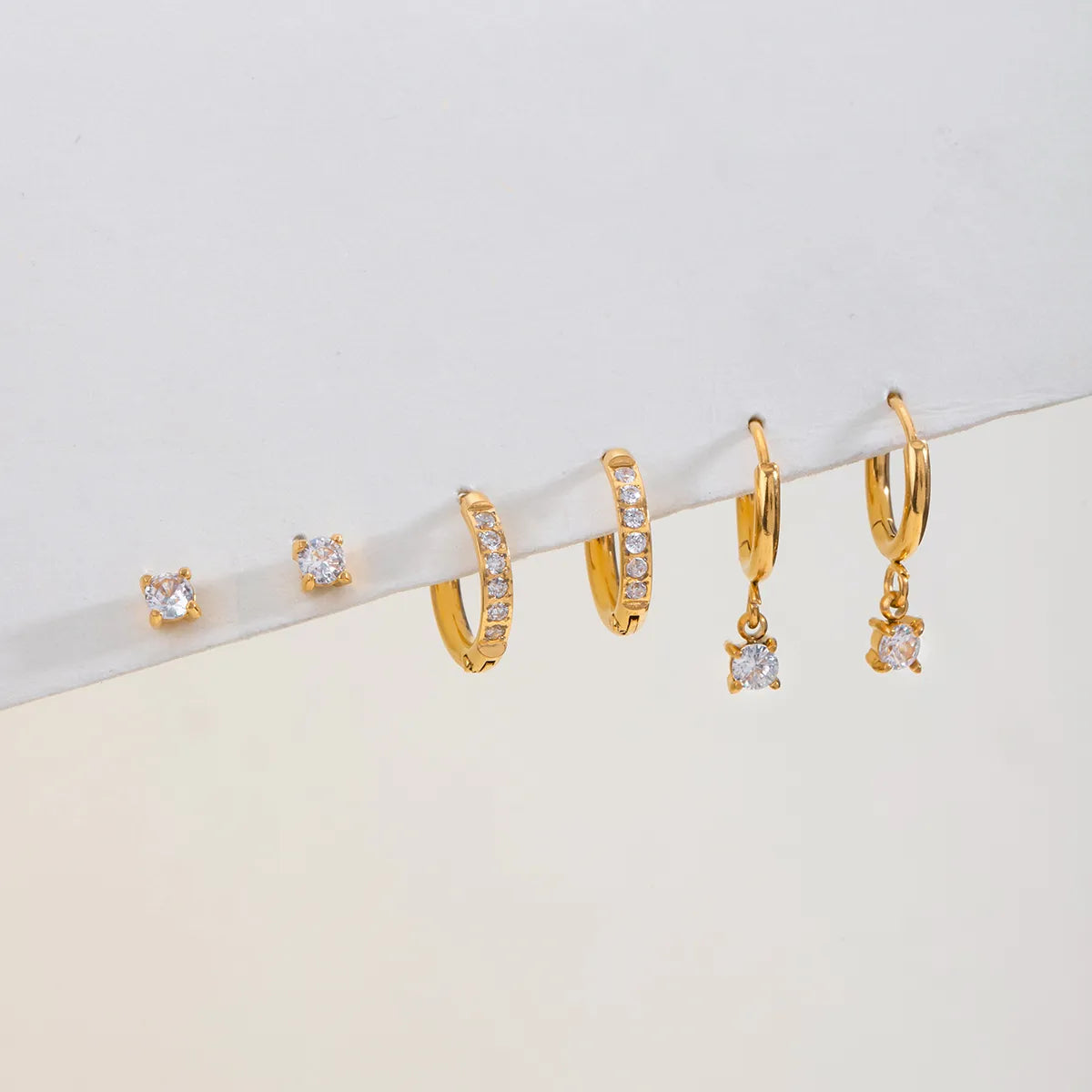 Classic Drop Earring 304 Stainless Steel 18K Gold Plated Rhinestone Ear Studs