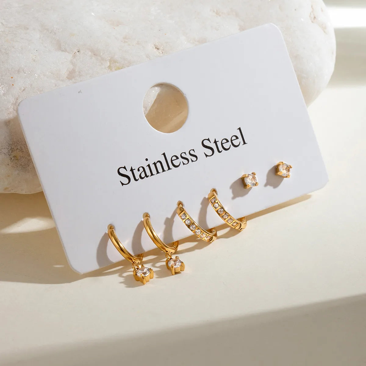 Classic Drop Earring 304 Stainless Steel 18K Gold Plated Rhinestone Ear Studs