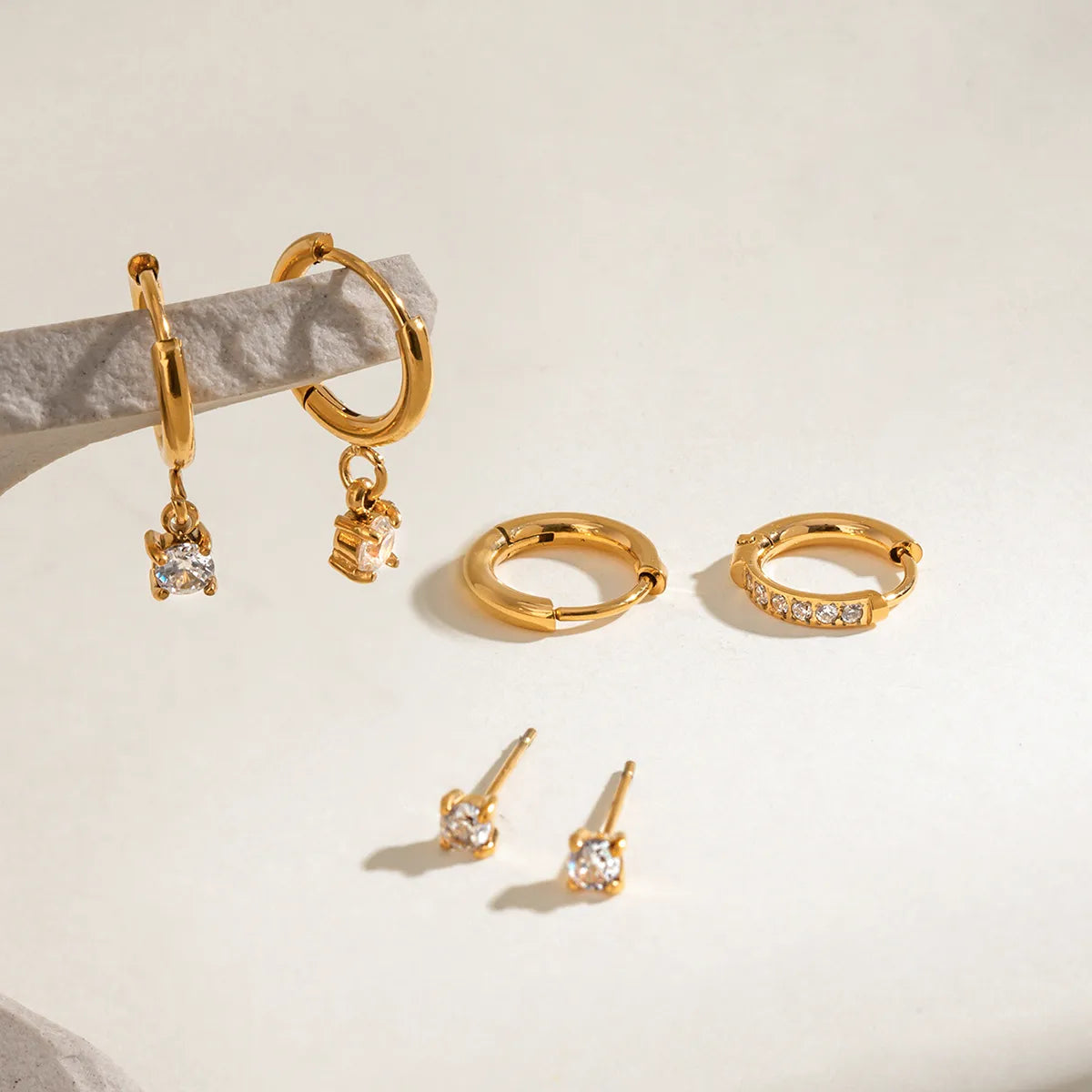 Classic Drop Earring 304 Stainless Steel 18K Gold Plated Rhinestone Ear Studs