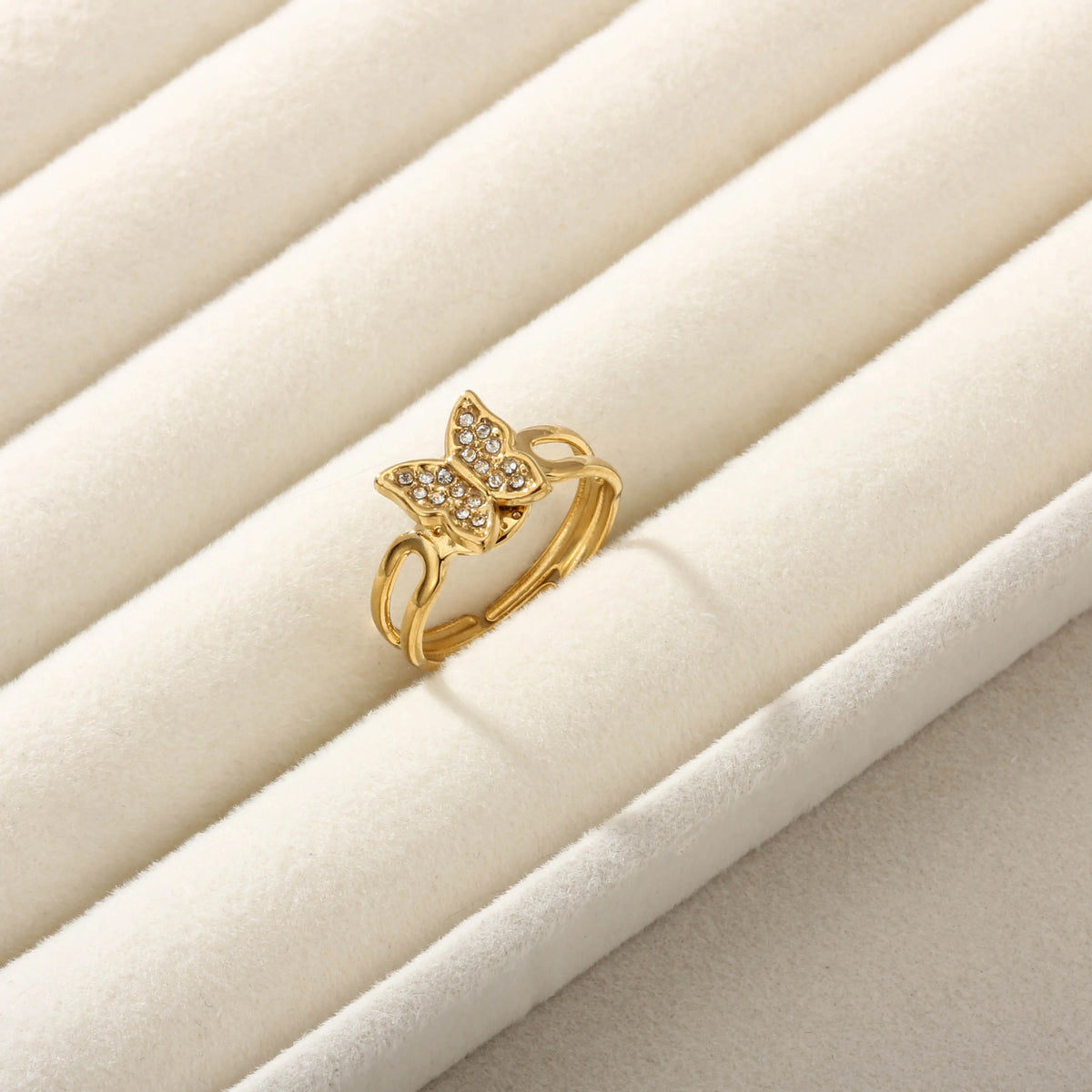 Butterfly Zirconia 18K Gold Plated 304 Stainless Steel Ring