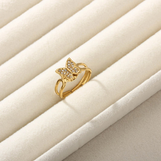 Butterfly Zirconia 18K Gold Plated 304 Stainless Steel Ring