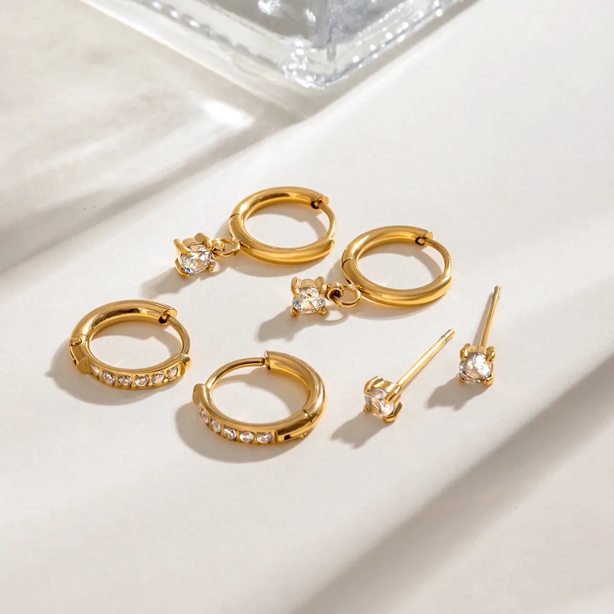 Classic Drop Earring 304 Stainless Steel 18K Gold Plated Rhinestone Ear Studs