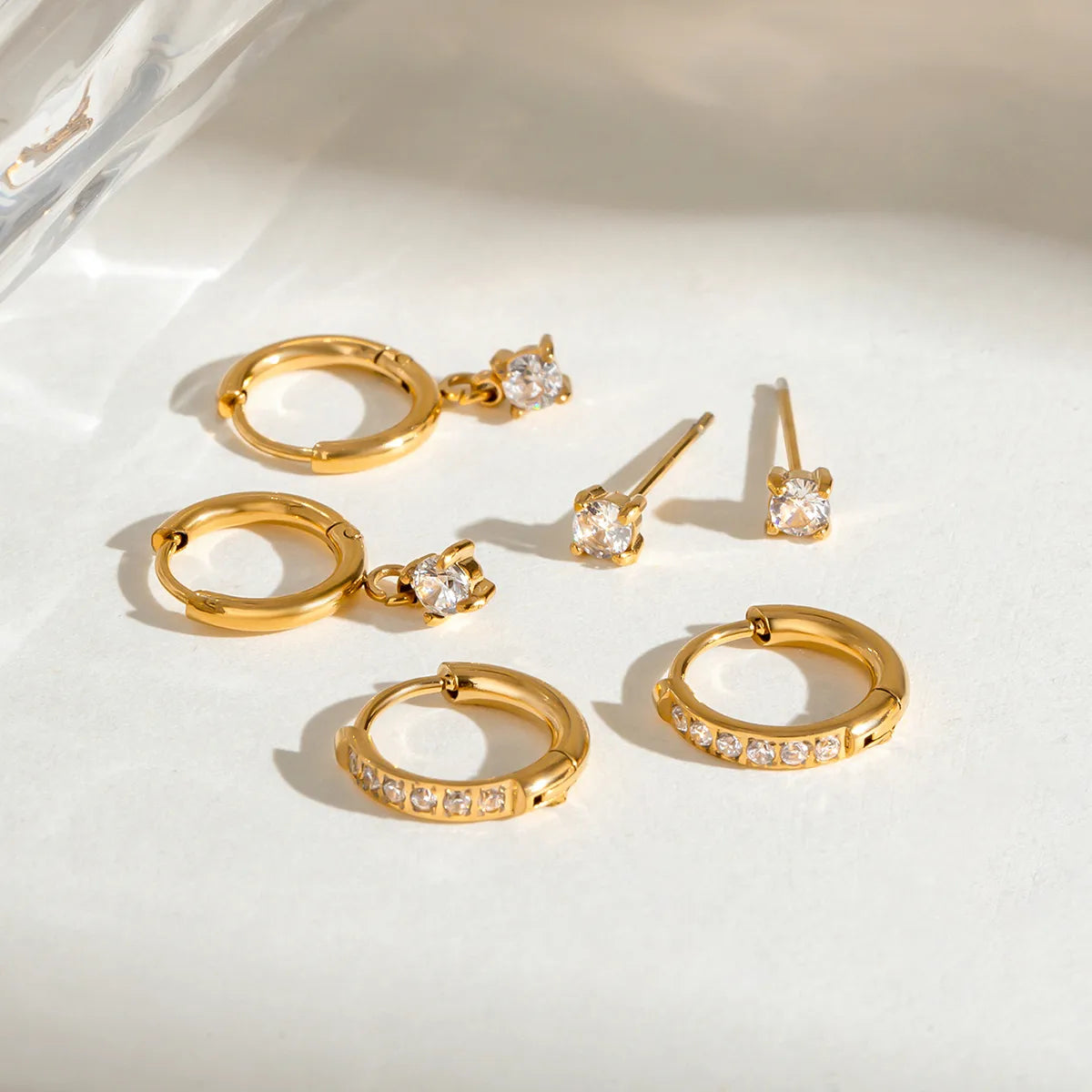 Classic Drop Earring 304 Stainless Steel 18K Gold Plated Rhinestone Ear Studs