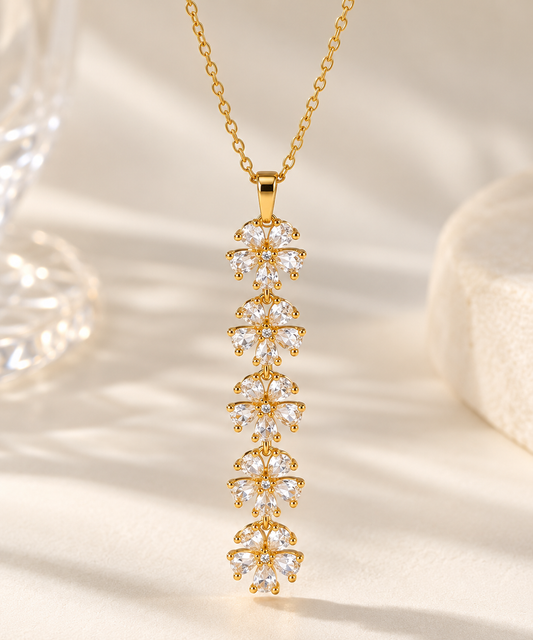Elongated Floral 18K Gold Plated 304 Stainless Steel Necklace