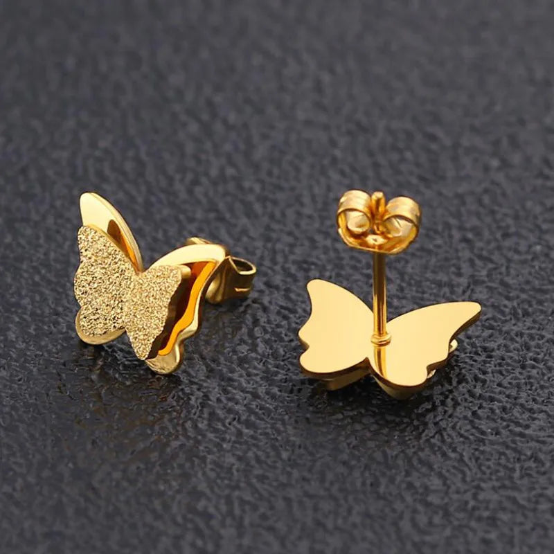 Glittered 18K Gold Plated 304 Stainless Steel Butterfly Stud