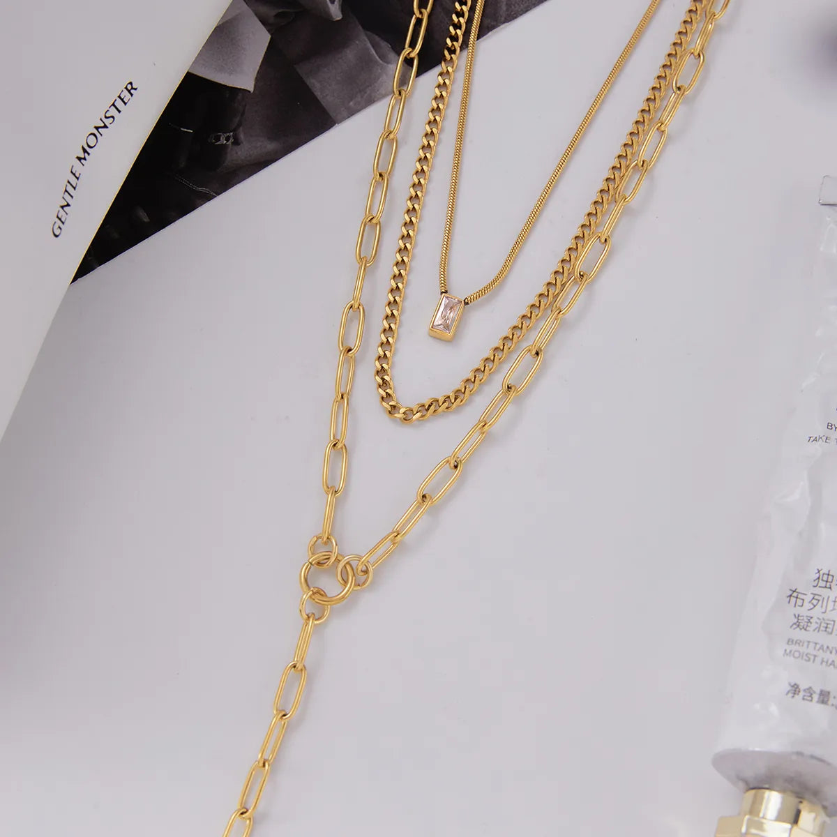 Paper Clip Classic 18K Gold Stainless Steel Buckle Multi-layer Necklace