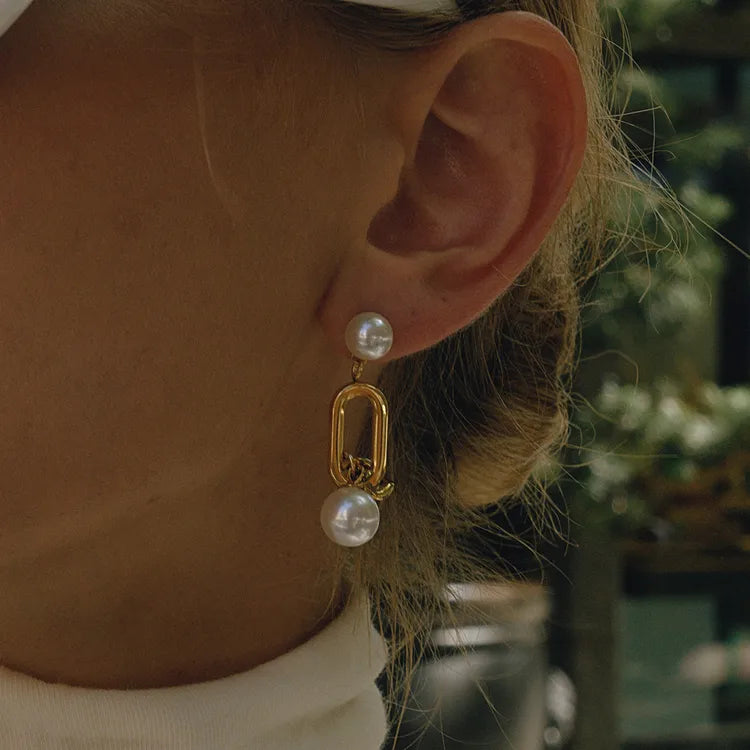 Pearl Earring Suitable 18K Gold Stainless Steel Earring