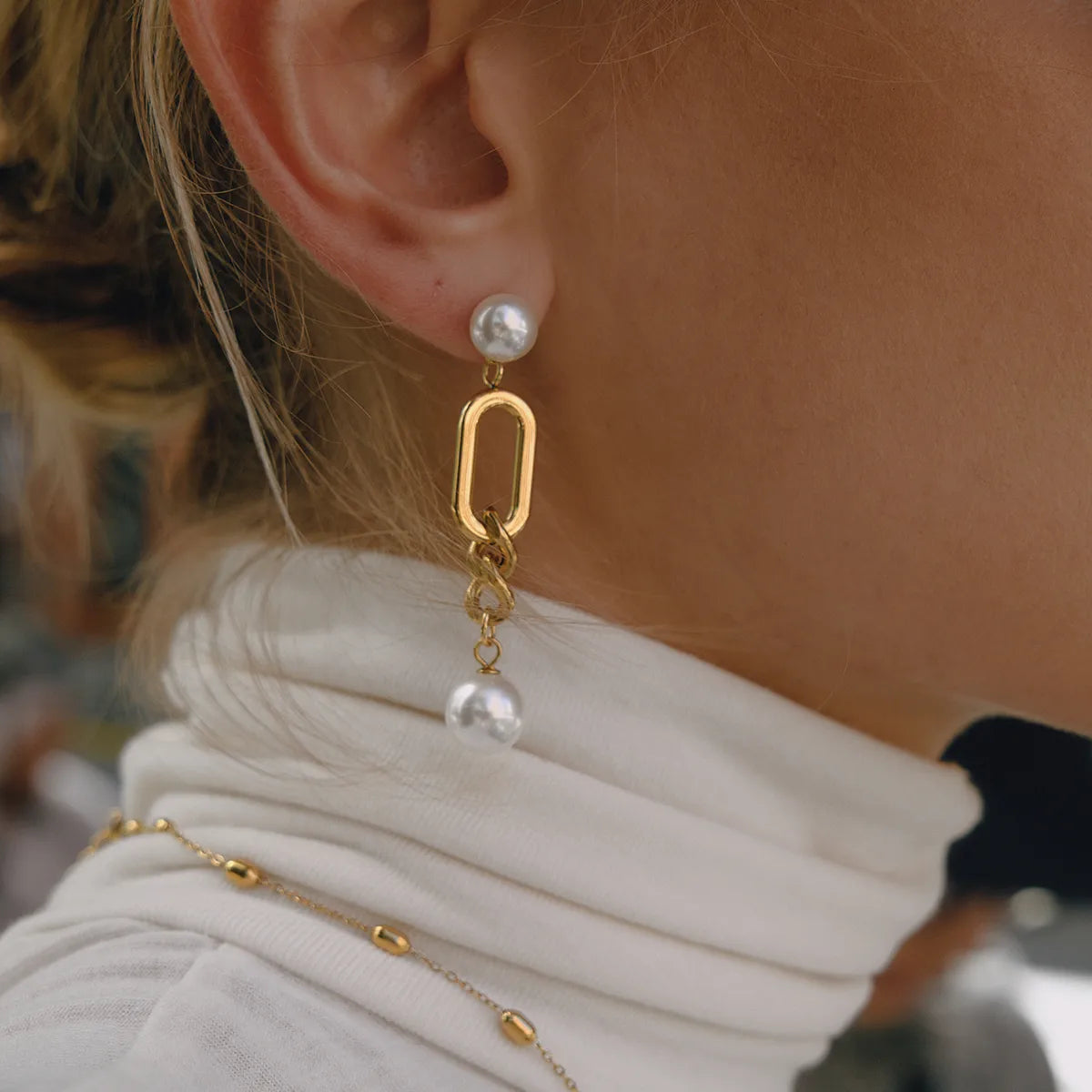 Pearl Earring Suitable 18K Gold Stainless Steel Earring