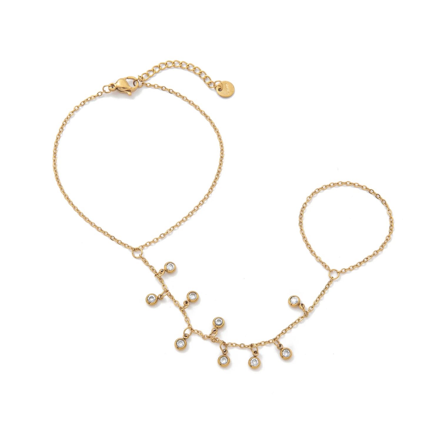 Nine Point Diamond Titanium Steel 18K Gold Plated Finger Chain