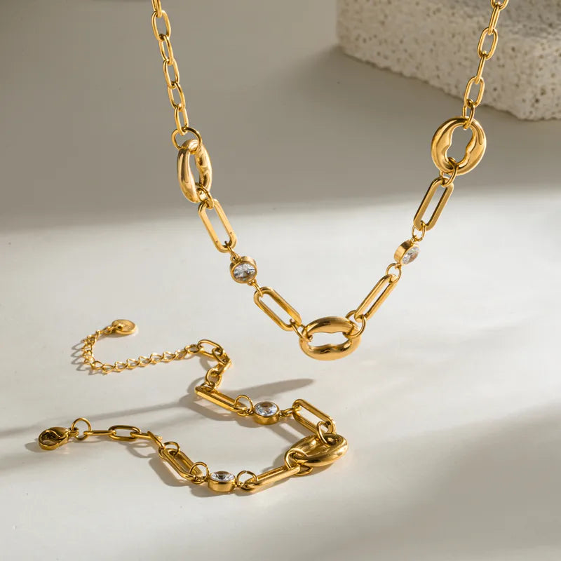 Large Spaces 18K Gold Plated 304 Stainless Steel Necklace and Bracelet Set