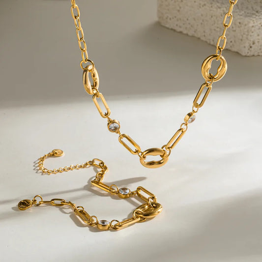 Large Spaces 18K Gold Plated 304 Stainless Steel Necklace and Bracelet Set