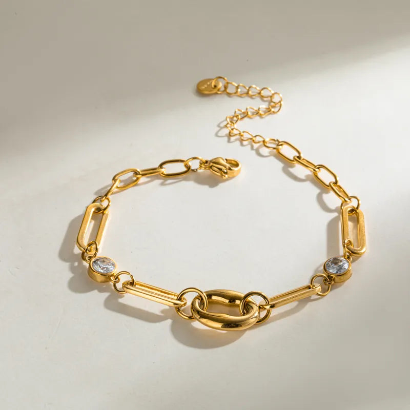 Large Spaces 18K Gold Plated 304 Stainless Steel Necklace and Bracelet Set