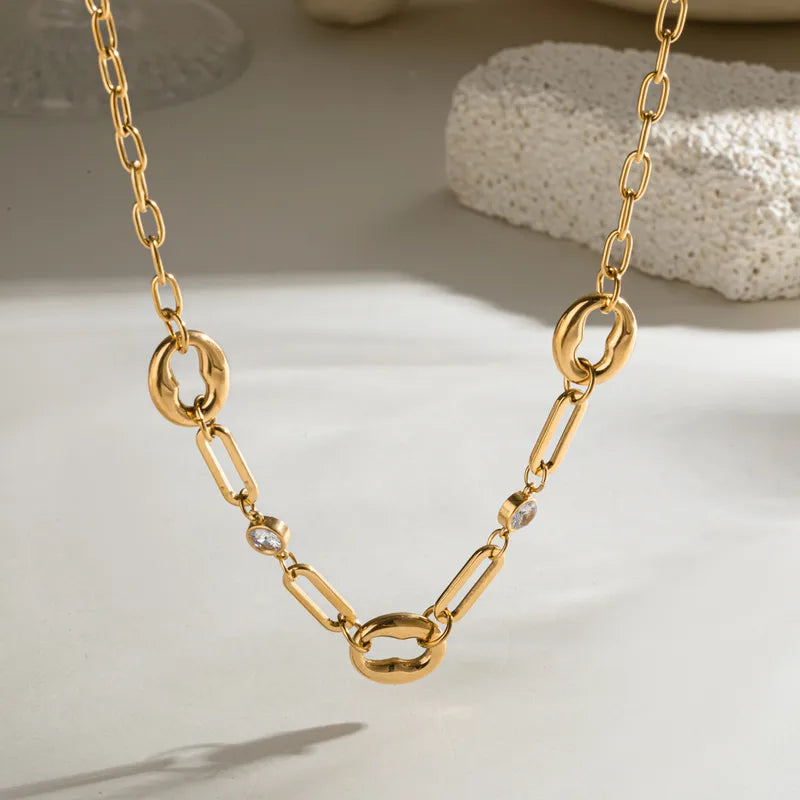 Large Spaces 18K Gold Plated 304 Stainless Steel Necklace and Bracelet Set