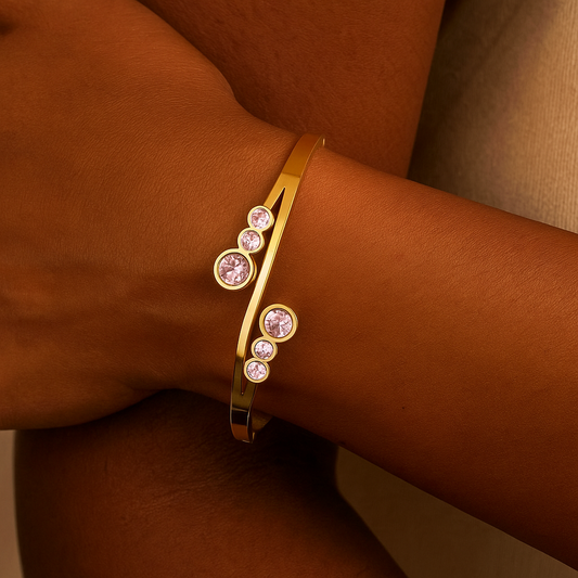 Pink Circles 18K Gold Plated 304 Stainless Steel Bangle