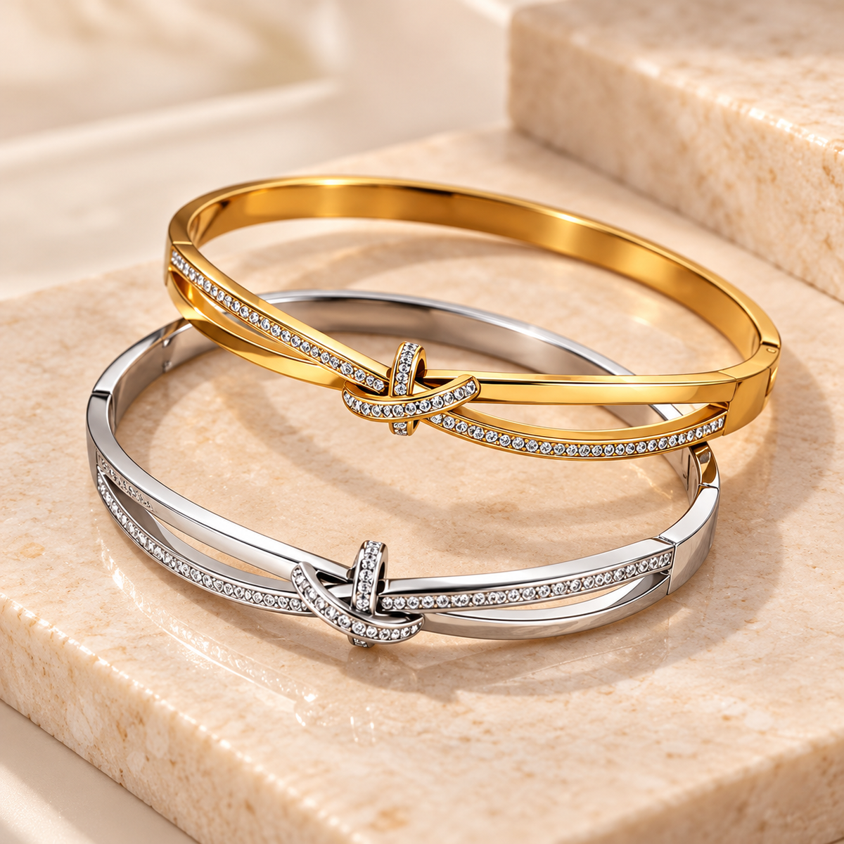 Knotted Zirconia 18K Gold Plated 304 Stainless Steel Bracelet