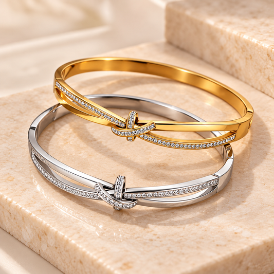 Knotted Zirconia 18K Gold Plated 304 Stainless Steel Bracelet