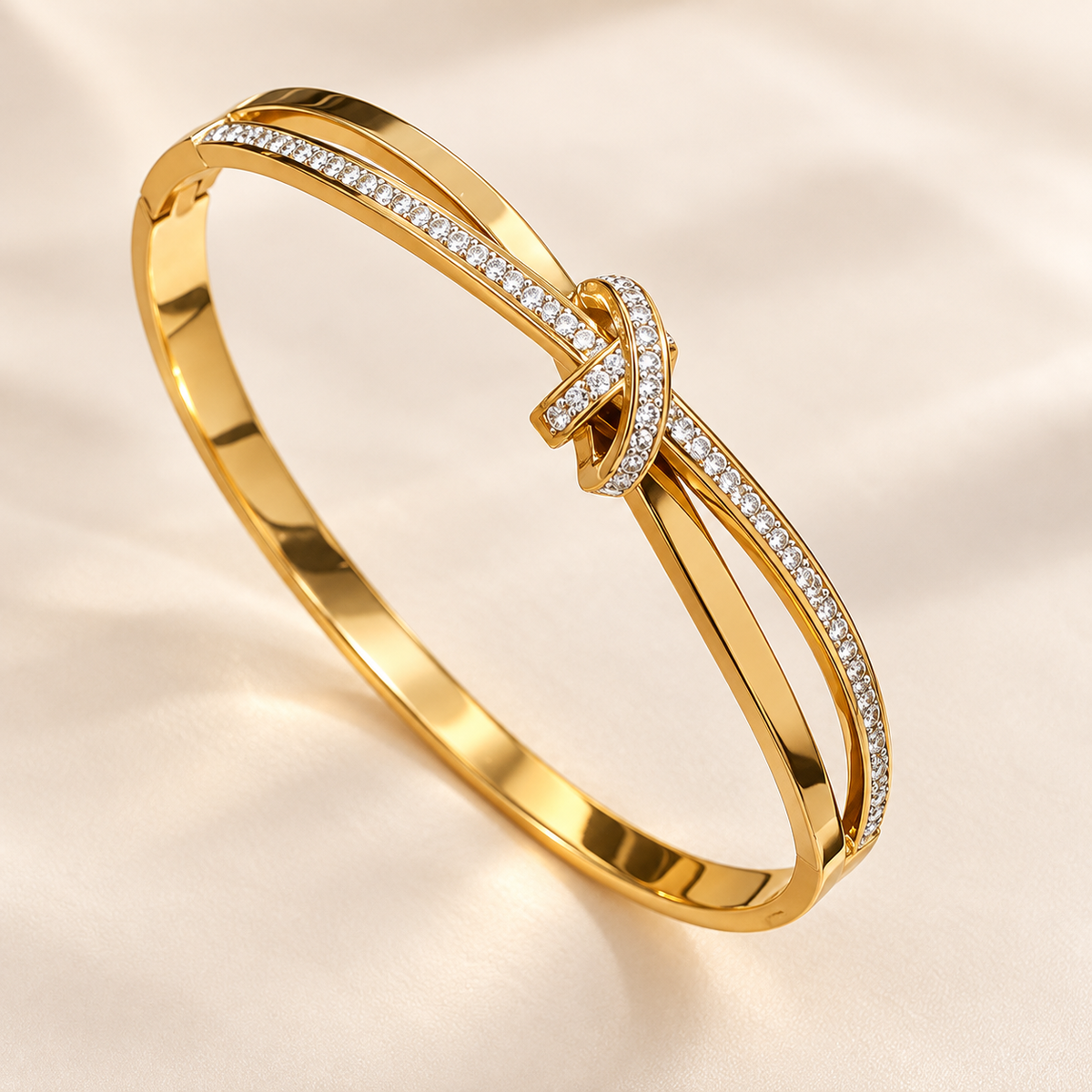 Knotted Zirconia 18K Gold Plated 304 Stainless Steel Bracelet
