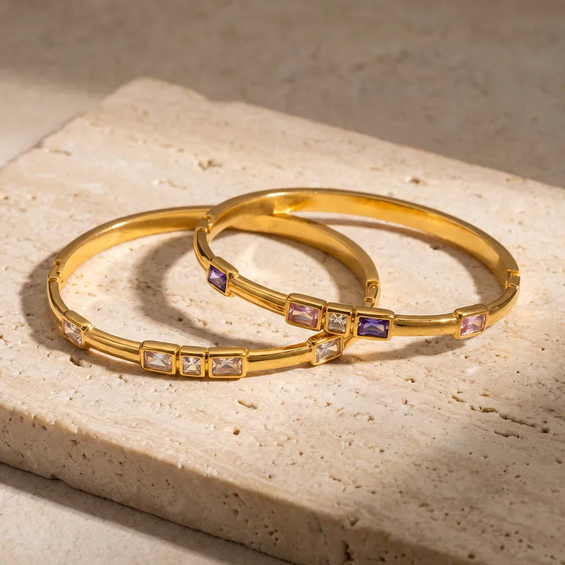 Cubic Zirconia Colored 18K Gold Plated 304 Stainless Steel Bracelet