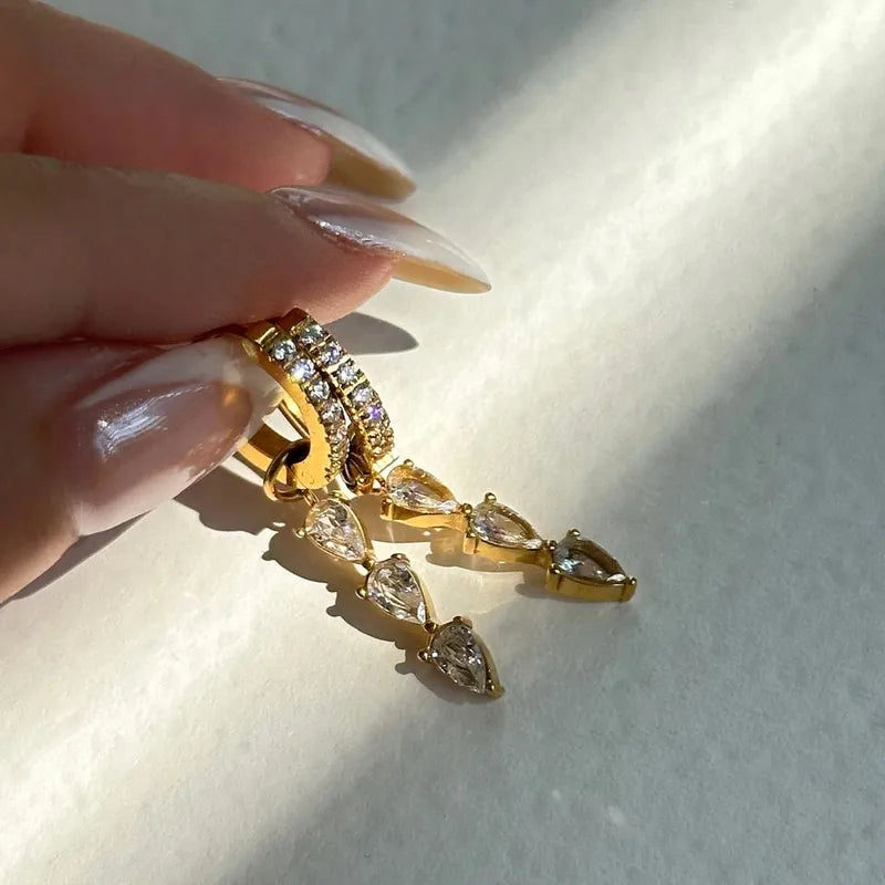 Zirconia Drop 18K Gold Plated 304 Stainless Steel Earring