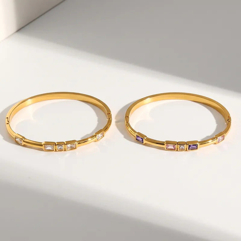 Cubic Zirconia Colored 18K Gold Plated 304 Stainless Steel Bracelet