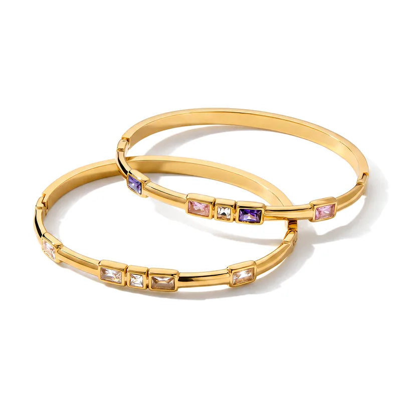 Cubic Zirconia Colored 18K Gold Plated 304 Stainless Steel Bracelet