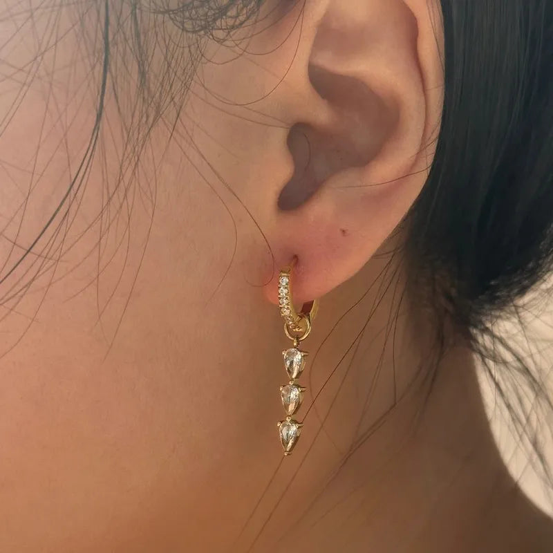 Zirconia Drop 18K Gold Plated 304 Stainless Steel Earring