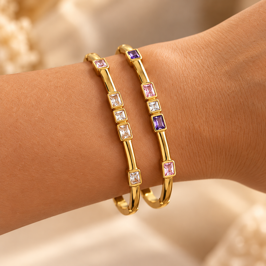 Cubic Zirconia Colored 18K Gold Plated 304 Stainless Steel Bracelet