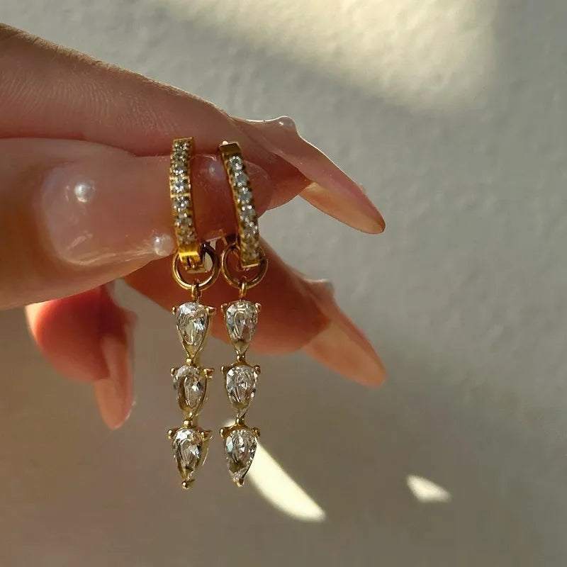 Zirconia Drop 18K Gold Plated 304 Stainless Steel Earring