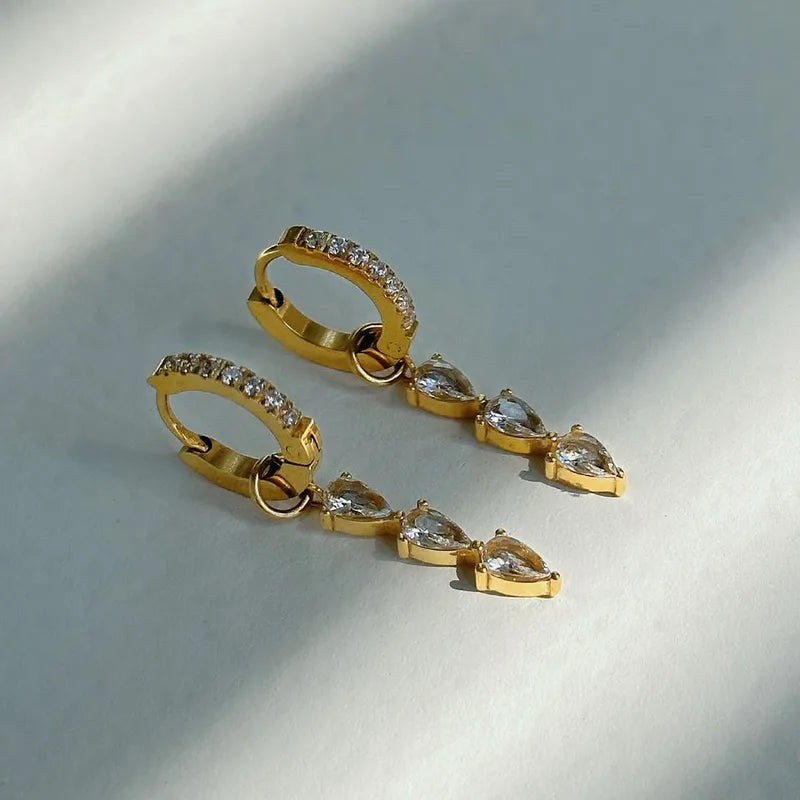 Zirconia Drop 18K Gold Plated 304 Stainless Steel Earring