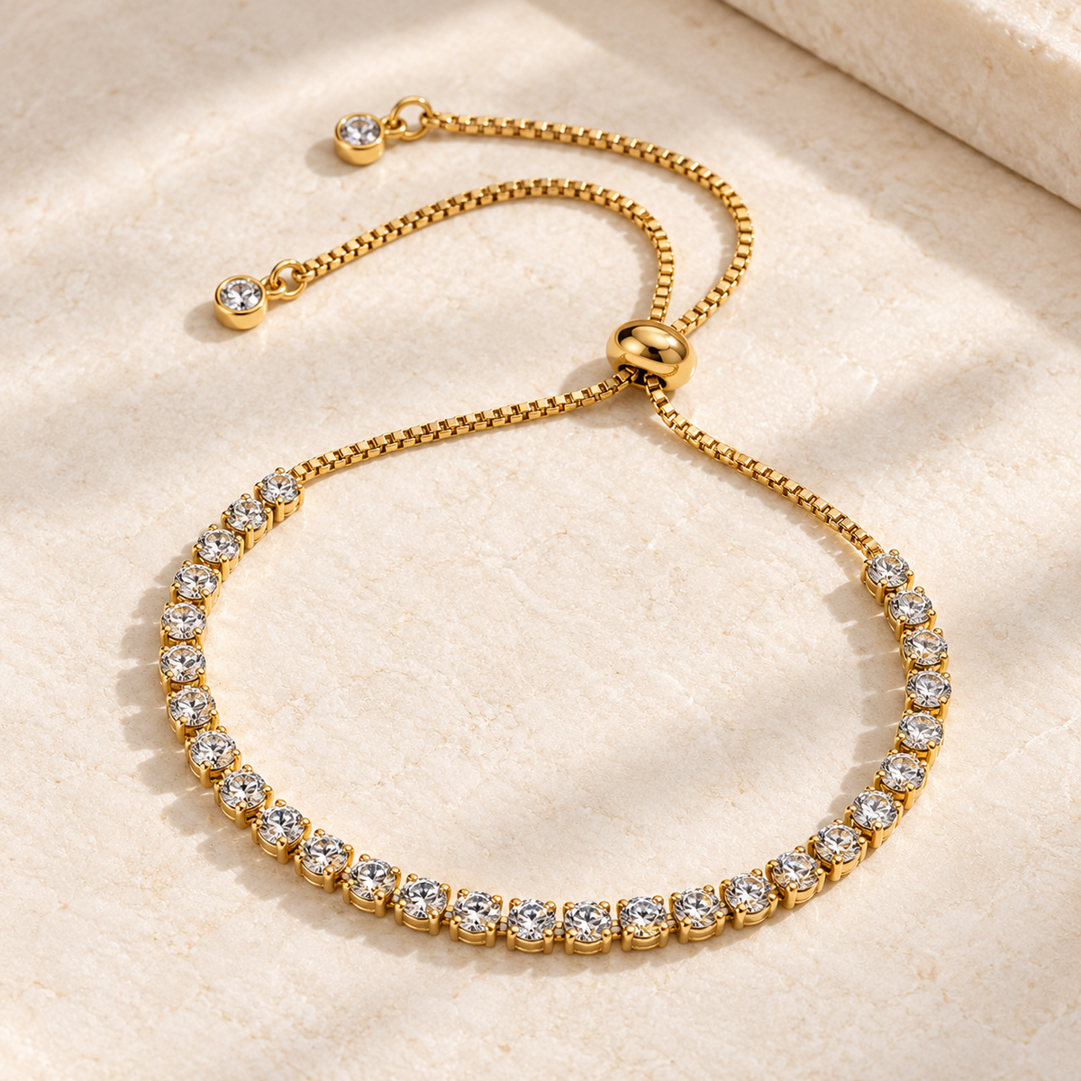 Zirconia Draw String 18K Gold Plated 304 Stainless Steel Bracelet